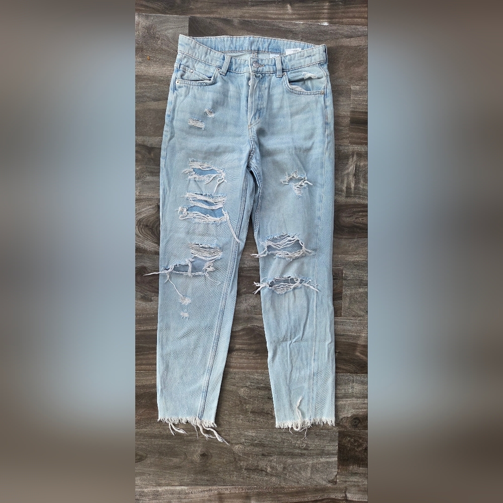 GAP Light Blue Distressed Straight Leg Jeans